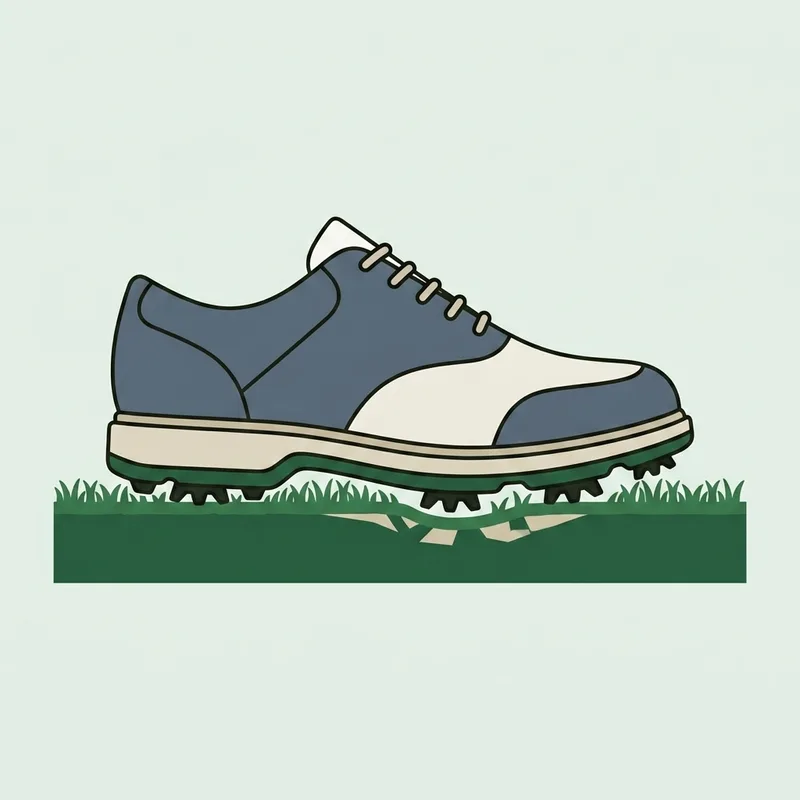 A single spiked golf shoe pressed into short grass