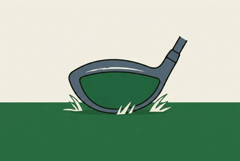 Illustration of a driver head resting on grass with pale scuff marks on the crown