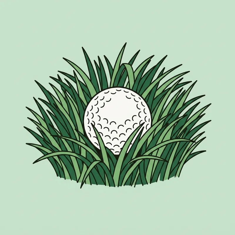 A golf ball sitting down in a tuft of thick grass