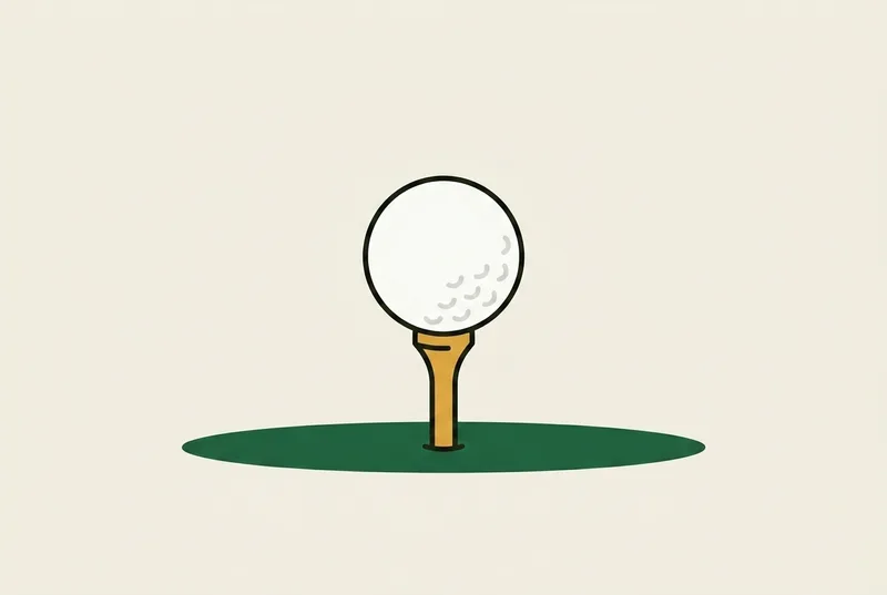 A golf ball resting on a wooden tee pushed into the ground