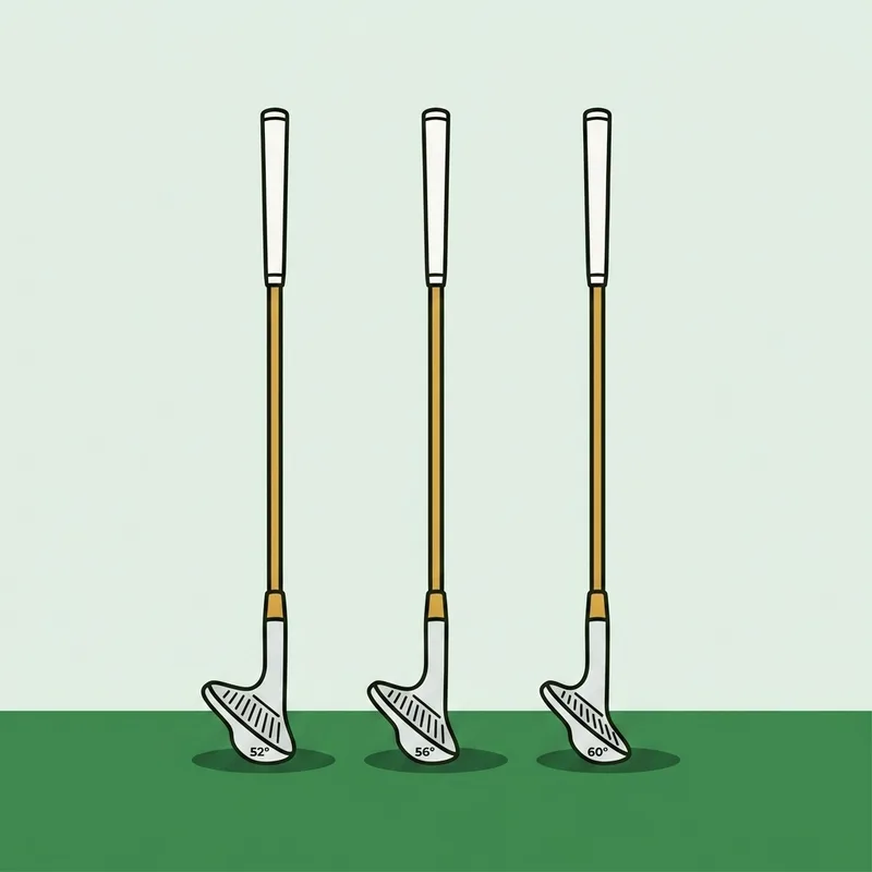Three golf wedges standing upright side by side