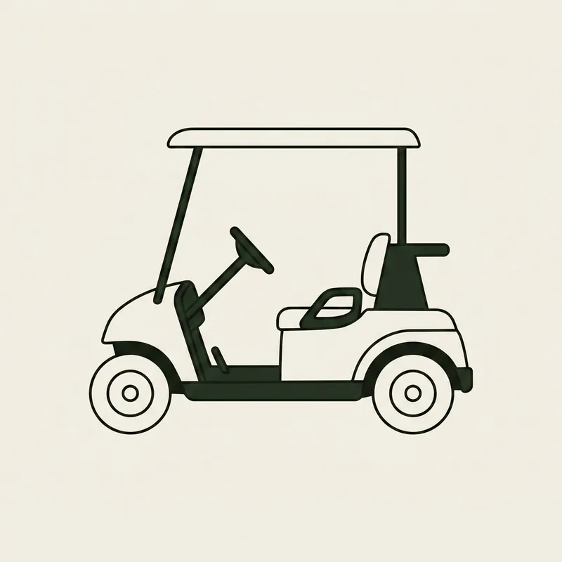 An empty motorised golf cart seen from the side