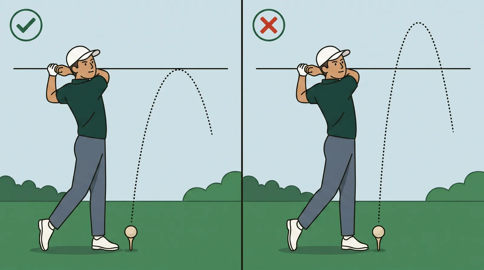 Comparison of a low penetrating iron shot trajectory against a high ballooning one