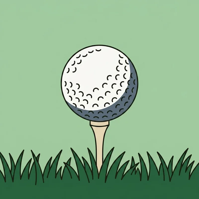 A golf ball balanced on a wooden tee pushed into short grass