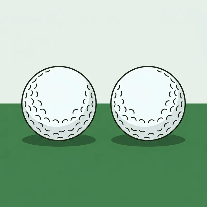 Two golf balls resting side by side on short grass