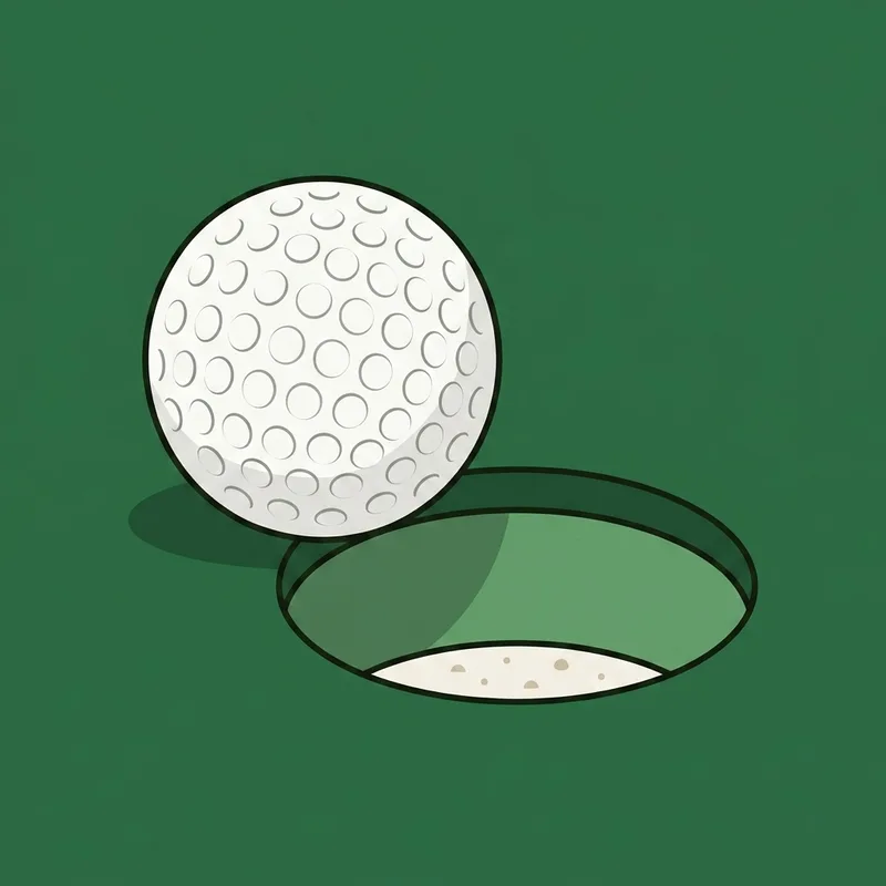 A golf ball resting on the lip of a hole cut into a putting green
