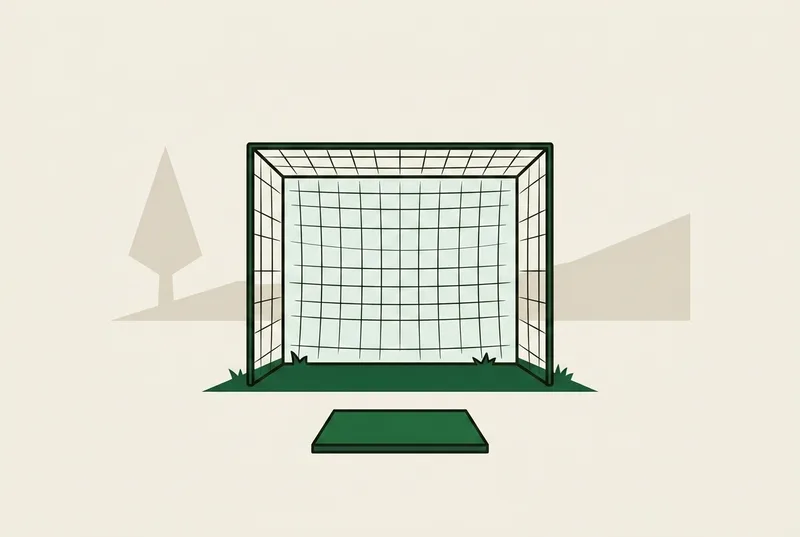A freestanding golf practice net with a hitting mat on the ground in front of it