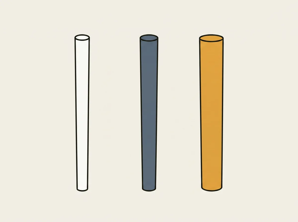 Three putter grips of clearly different thicknesses standing upright side by side