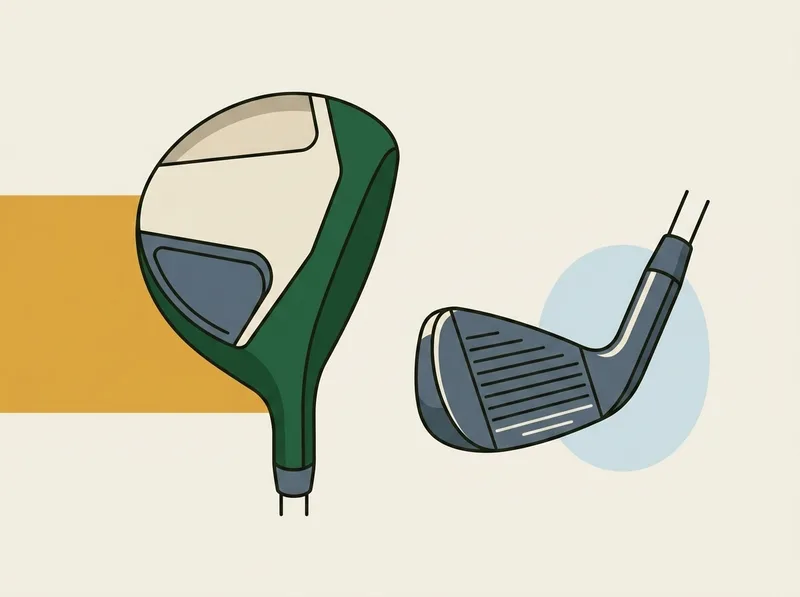 A hybrid club head beside a long iron head