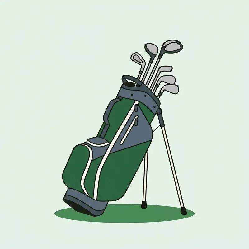 A golf stand bag holding a short starter set of clubs with empty slots