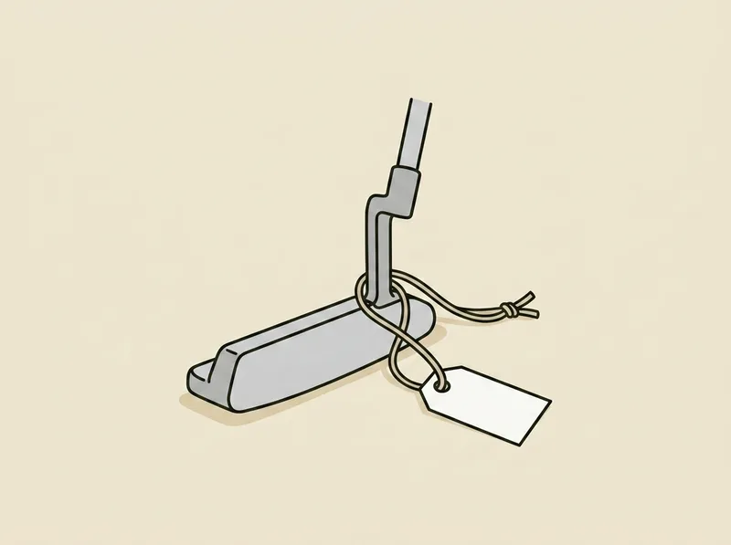Illustration of a golf putter head with a small price tag attached