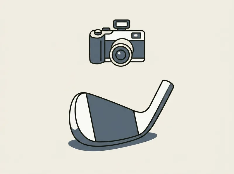Illustration of a golf club head being photographed against a plain background