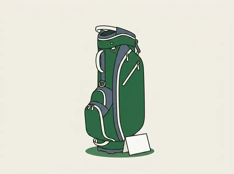 Illustration of a golf bag standing beside a small handwritten card