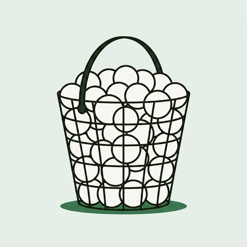 A small wire basket filled with golf balls